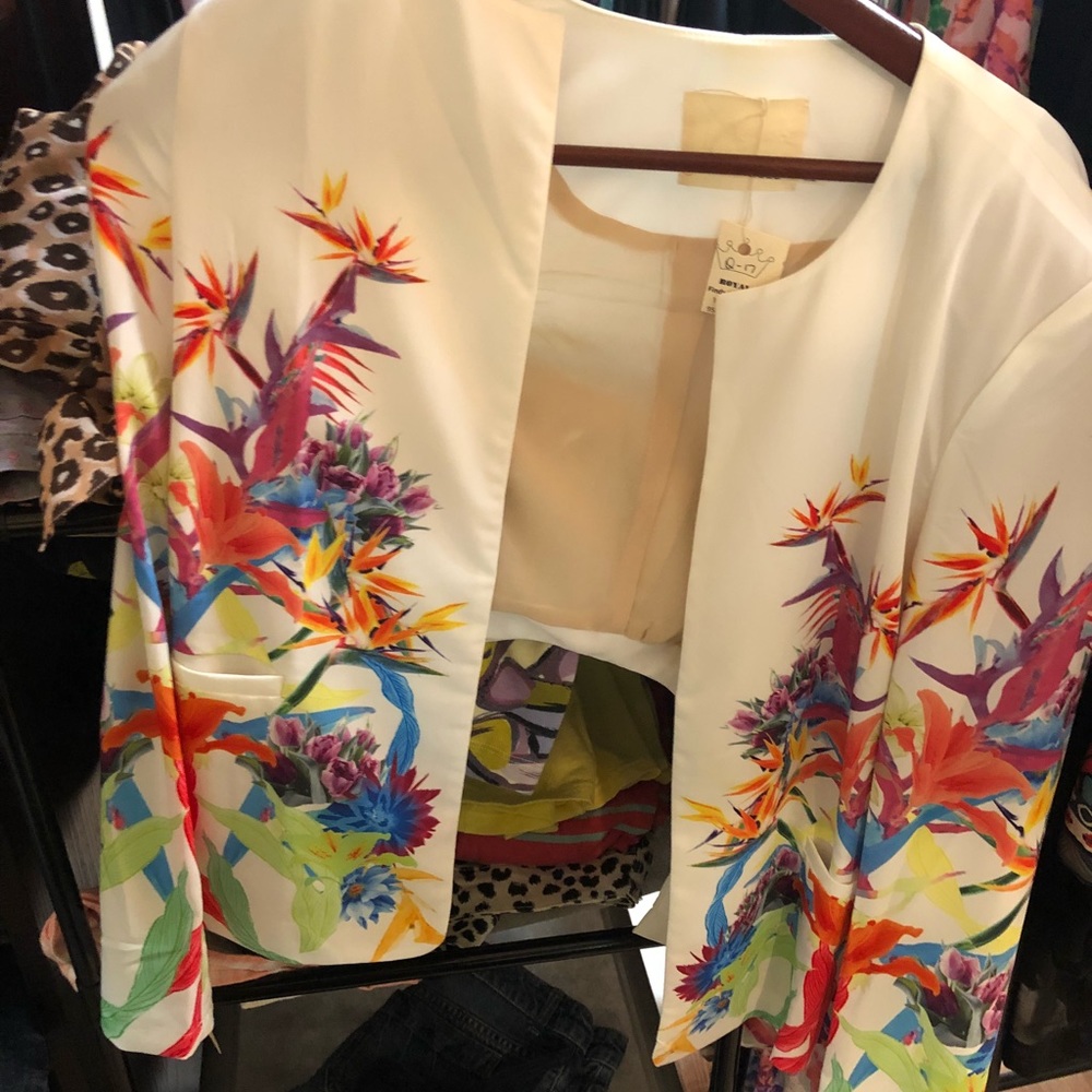 White Multicolored Sleeve Blazer